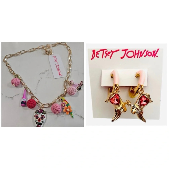 BETSEY JOHNSON SET Southwest Boho Charm Necklace and Cowboy Earrings NEW NWT - Picture 1 of 16